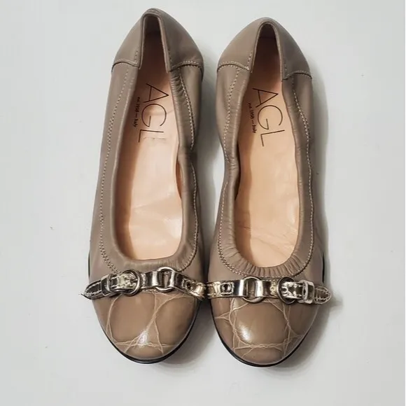 AGL Monika Cap Toe Womens Buckled Slip on Ballet Leather Flats NWOB EU size 36