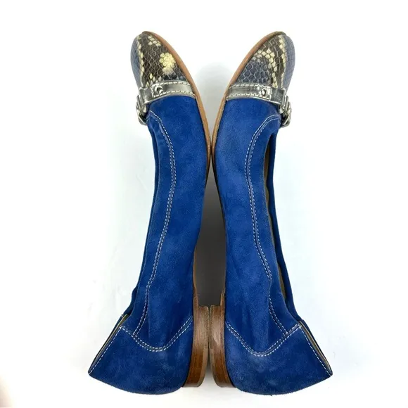 AGL Monika Flats 41 Blue Suede Slip On Comfort Shoes Snakeskin Toe Italy