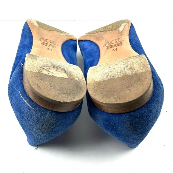 AGL Monika Flats 41 Blue Suede Slip On Comfort Shoes Snakeskin Toe Italy
