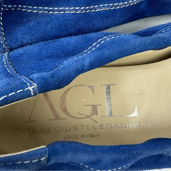AGL Monika Flats 41 Blue Suede Slip On Comfort Shoes Snakeskin Toe Italy