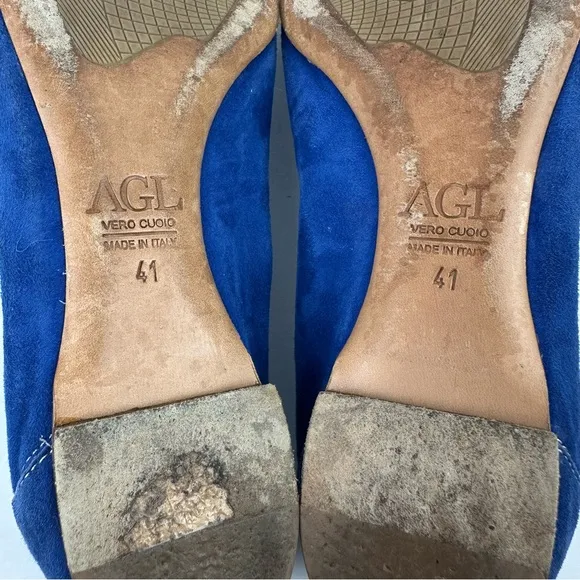 AGL Monika Flats 41 Blue Suede Slip On Comfort Shoes Snakeskin Toe Italy