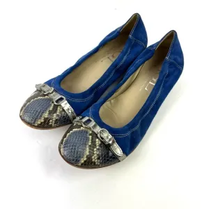 AGL Monika Flats 41 Blue Suede Slip On Comfort Shoes Snakeskin Toe Italy