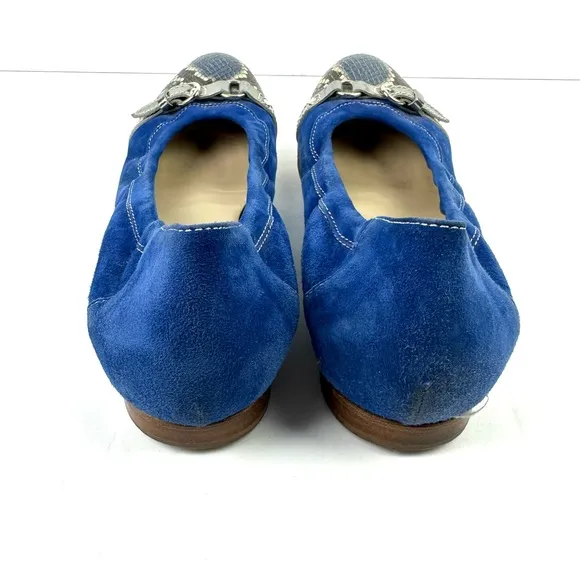 AGL Monika Flats 41 Blue Suede Slip On Comfort Shoes Snakeskin Toe Italy