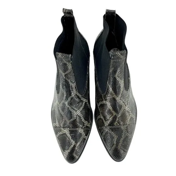 AGL Snake Skin Pull On Brown Chelsea Boots Pointed Toe SZ 37 EU New $495