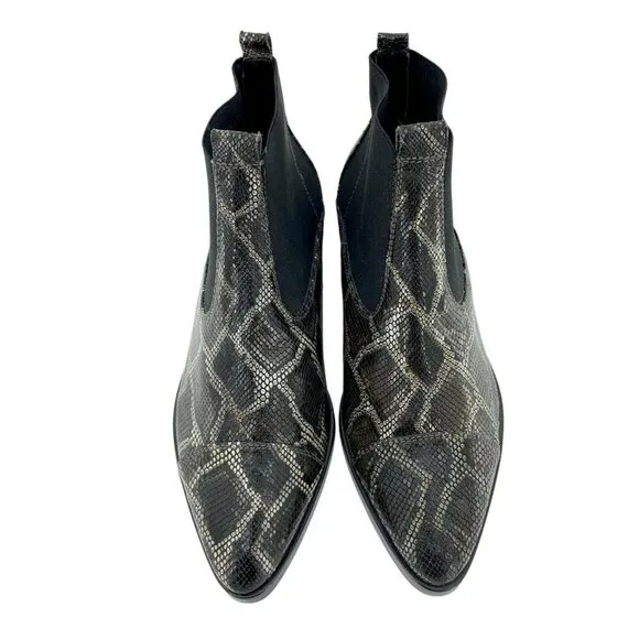 AGL Snake Skin Pull On Brown Chelsea Boots Pointed Toe SZ 37 EU New $495