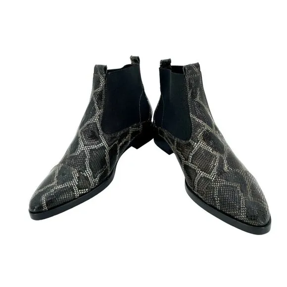 AGL Snake Skin Pull On Brown Chelsea Boots Pointed Toe SZ 37 EU New $495