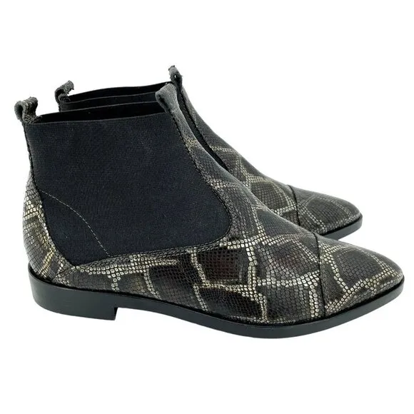 AGL Snake Skin Pull On Brown Chelsea Boots Pointed Toe SZ 37 EU New $495