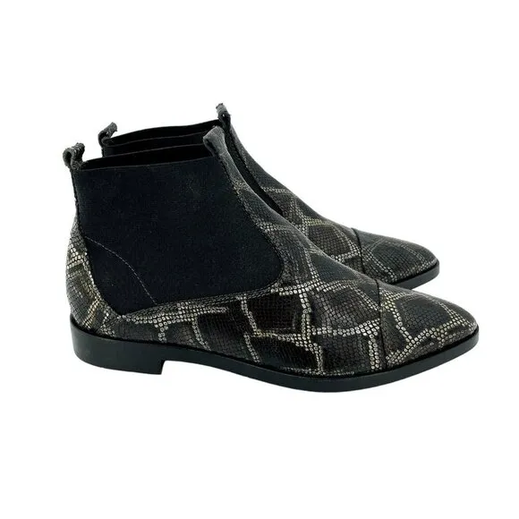 AGL Snake Skin Pull On Brown Chelsea Boots Pointed Toe SZ 37 EU New $495