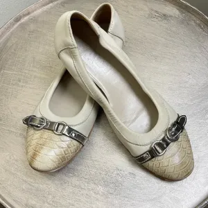 AGL Tan Leather Snakeskin Ballerina Flats Size 7