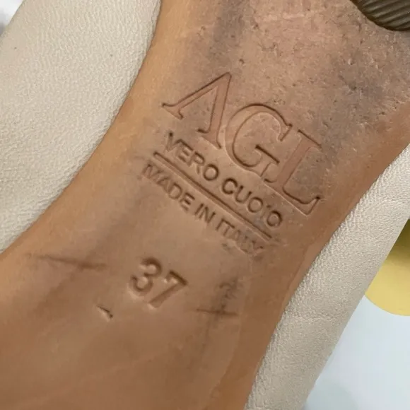 AGL Tan Leather Snakeskin Ballerina Flats Size 7