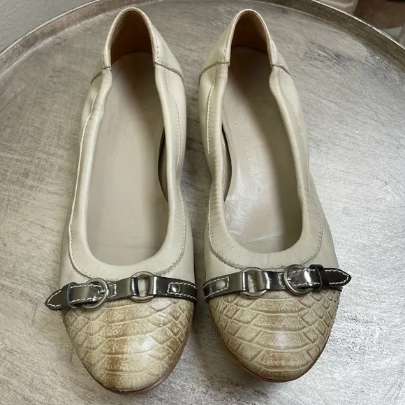 AGL Tan Leather Snakeskin Ballerina Flats Size 7