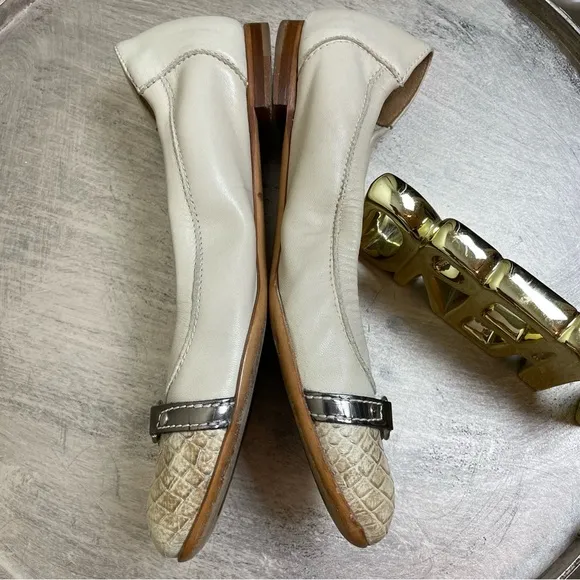 AGL Tan Leather Snakeskin Ballerina Flats Size 7