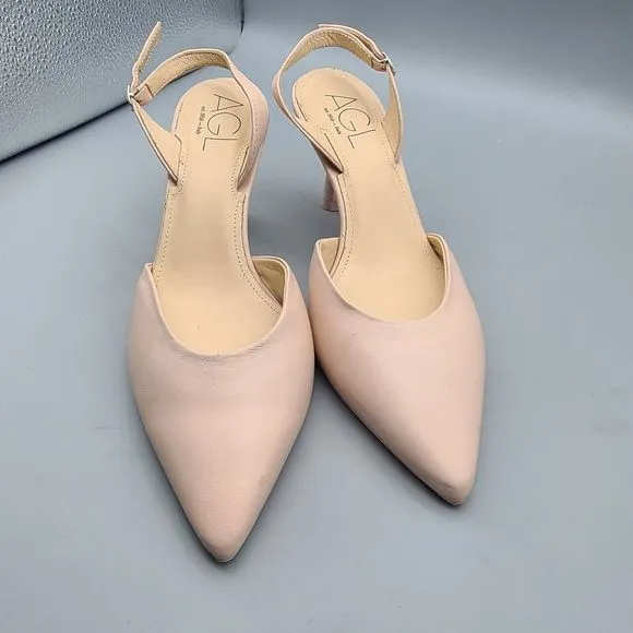 AGL Womens Sandals Heeled blush Cream leather slingback strap sz EUR 36 US 6