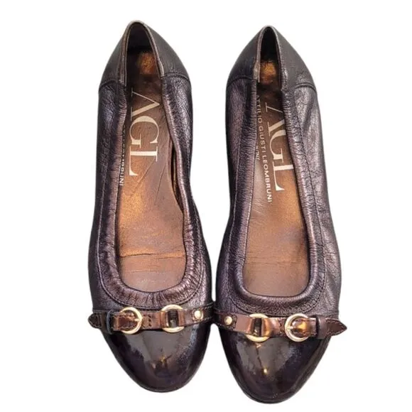 AGL Brown Metallic Formal Ballet Flats Size 6.5