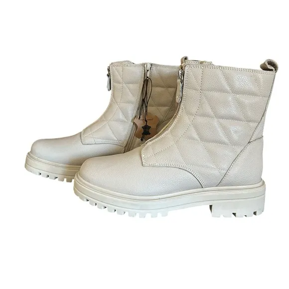 Alberto Torresi Malissa Boots Size 10 Zipper Quilted Leather Stiched Off White