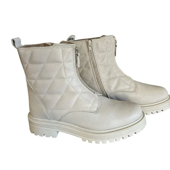 Alberto Torresi Malissa Boots Size 10 Zipper Quilted Leather Stiched Off White