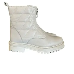 Alberto Torresi Malissa Boots Size 10 Zipper Quilted Leather Stiched Off White