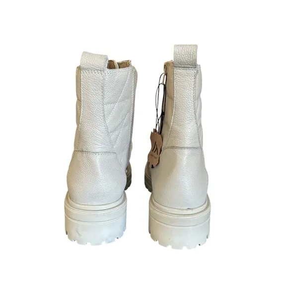 Alberto Torresi Malissa Boots Size 10 Zipper Quilted Leather Stiched Off White