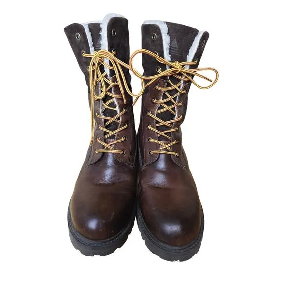 Aldo Chagan Mens Combat Boots Waterproof Sherpa Lined Brown Leather Suede