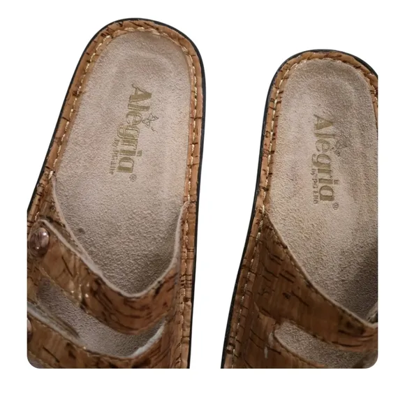 ALEGRIA BY PG Lite Fiona Tan Leather Cork Pattern  Slide Sandal US Size 6 Eu 36