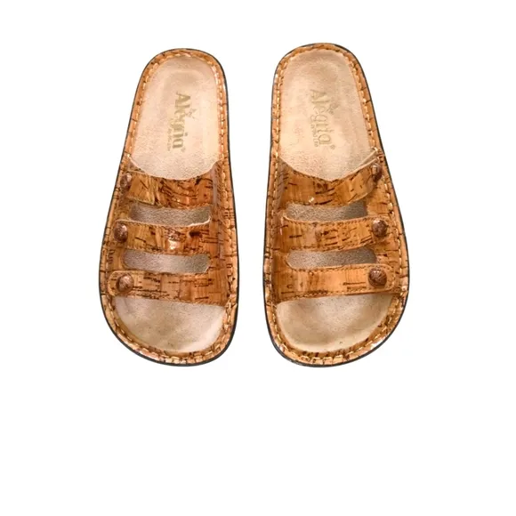 ALEGRIA BY PG Lite Fiona Tan Leather Cork Pattern  Slide Sandal US Size 6 Eu 36