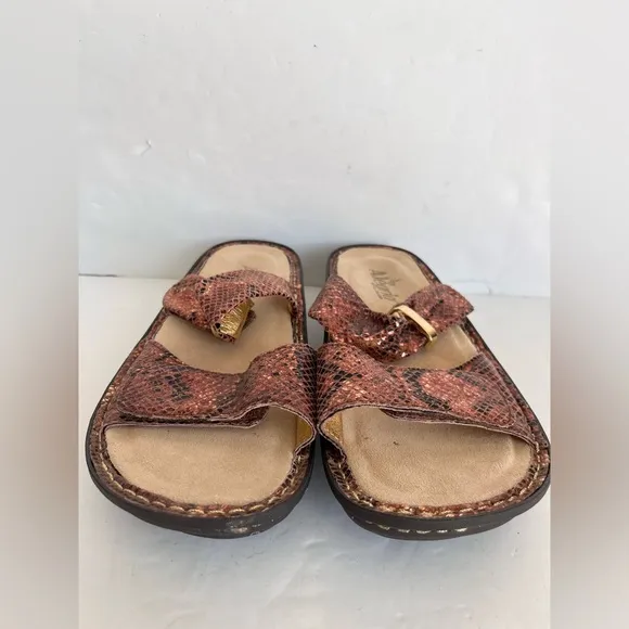 Alegria Leather Adjustable Wedge Karmen Metallic Sandals Slip On Comfort Women 8