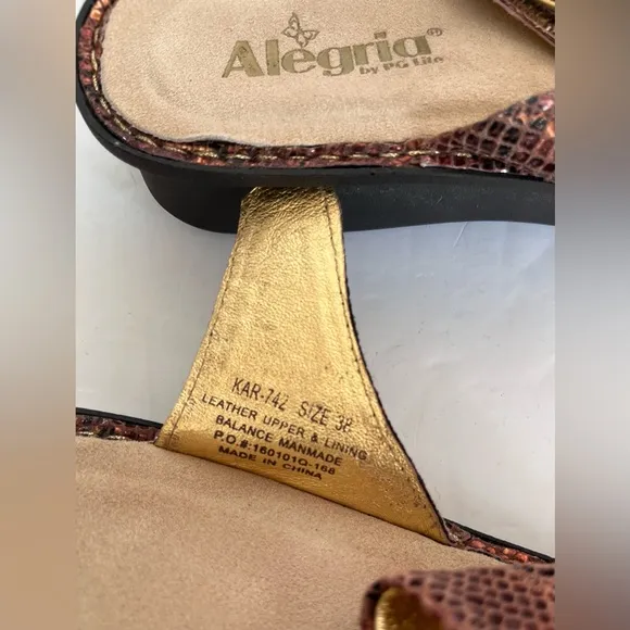 Alegria Leather Adjustable Wedge Karmen Metallic Sandals Slip On Comfort Women 8