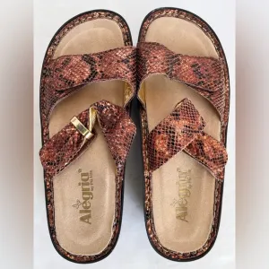 Alegria Leather Adjustable Wedge Karmen Metallic Sandals Slip On Comfort Women 8