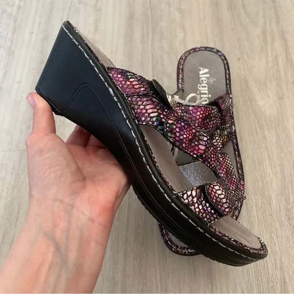 Alegria Loti Leather Triple Strap Wedge Sandals