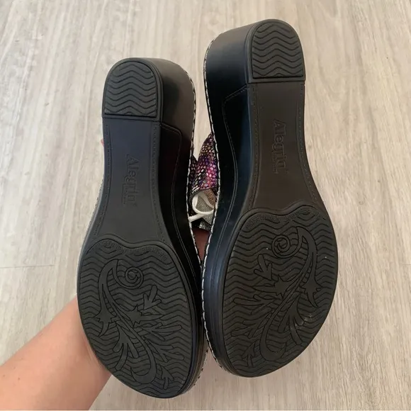 Alegria Loti Leather Triple Strap Wedge Sandals