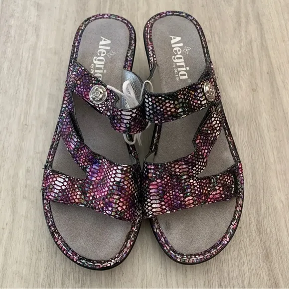 Alegria Loti Leather Triple Strap Wedge Sandals