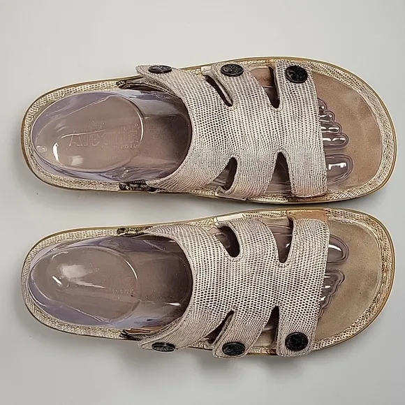 Alegria PG Lite Venice Wedge Sandals Slip-On Slide-On Gold Leather Adjustable 39