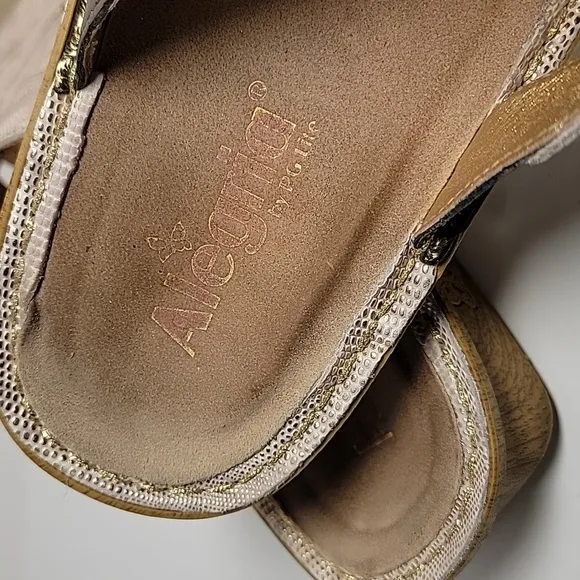 Alegria PG Lite Venice Wedge Sandals Slip-On Slide-On Gold Leather Adjustable 39