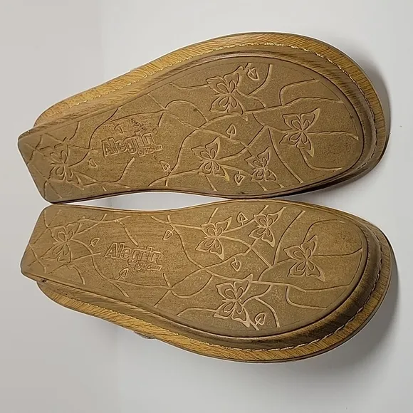 Alegria PG Lite Venice Wedge Sandals Slip-On Slide-On Gold Leather Adjustable 39