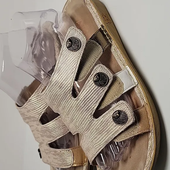 Alegria PG Lite Venice Wedge Sandals Slip-On Slide-On Gold Leather Adjustable 39