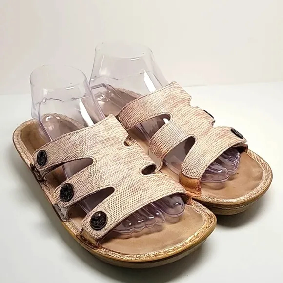 Alegria PG Lite Venice Wedge Sandals Slip-On Slide-On Gold Leather Adjustable 39