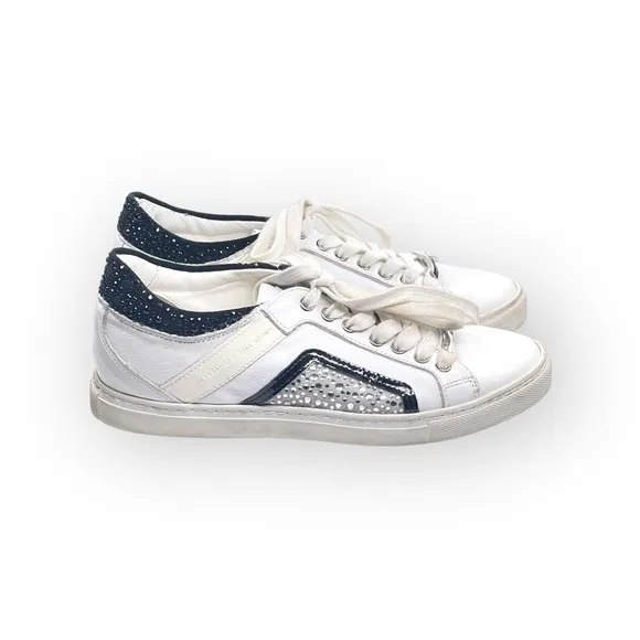 Alessandro Dell'acqua ★ Crystal Embellished Leather Low Top Sneakers ★ White 39
