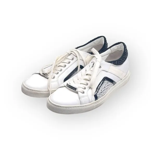 Alessandro Dell'acqua ★ Crystal Embellished Leather Low Top Sneakers ★ White 39