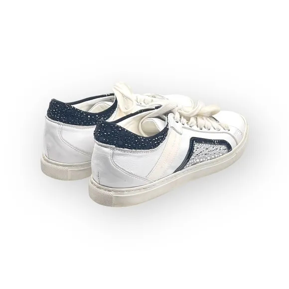 Alessandro Dell'acqua ★ Crystal Embellished Leather Low Top Sneakers ★ White 39
