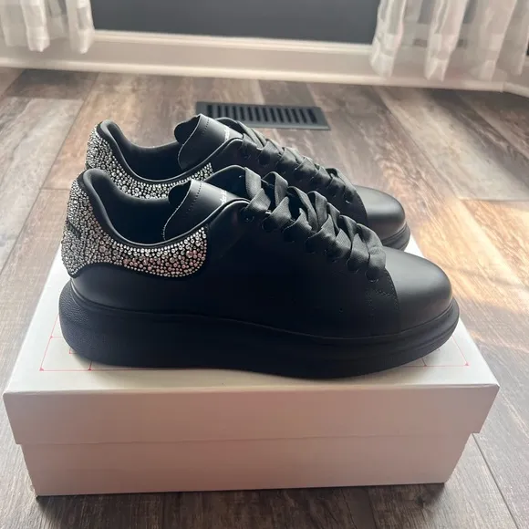 Alexander McQueen Black and Silver Platform Sneakers