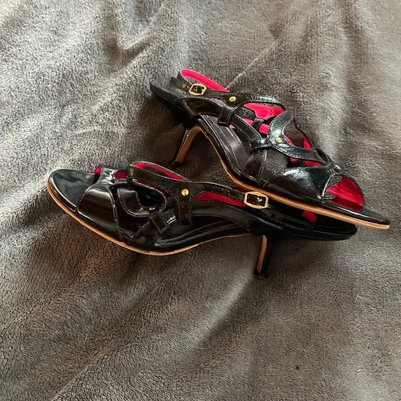 Alexander McQueen Black Patent Leather Heels Strap Sandals Size 6