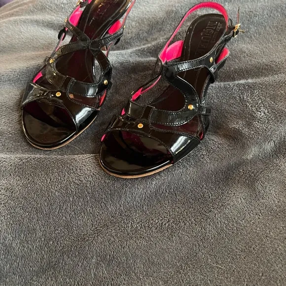 Alexander McQueen Black Patent Leather Heels Strap Sandals Size 6
