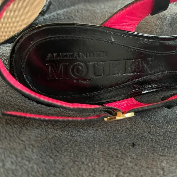 Alexander McQueen Black Patent Leather Heels Strap Sandals Size 6