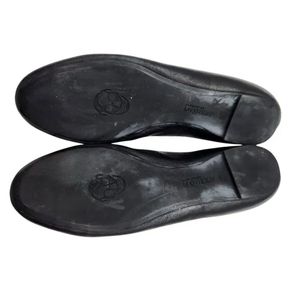 Alexander McQueen Gold Skull City Ballet Flats 37.5 7.5 Nappa Leather Ballerina