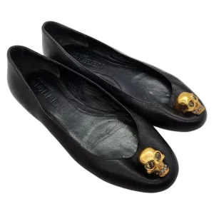 Alexander McQueen Gold Skull City Ballet Flats 37.5 7.5 Nappa Leather Ballerina