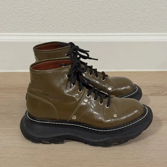 Alexander McQueen Olive Combat Boots