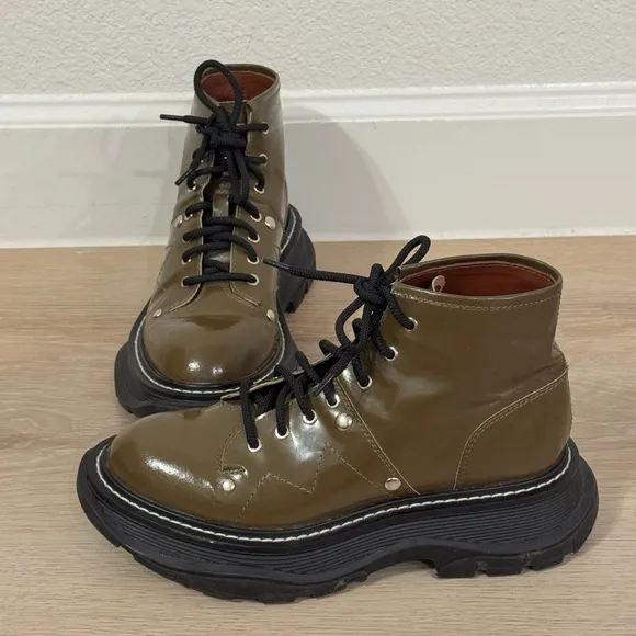 Alexander McQueen Olive Combat Boots