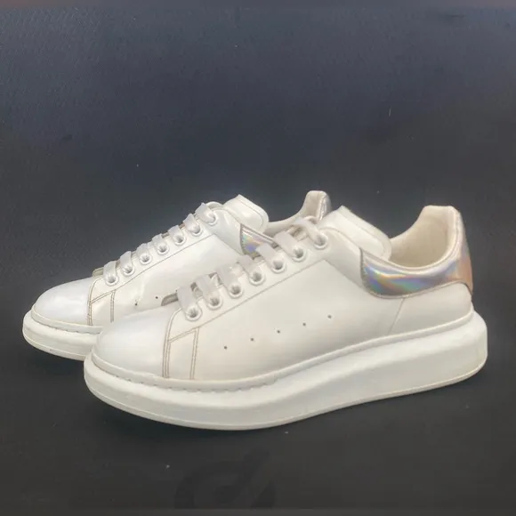 Alexander McQueen White Low-Top Sneakers with Gray Accents