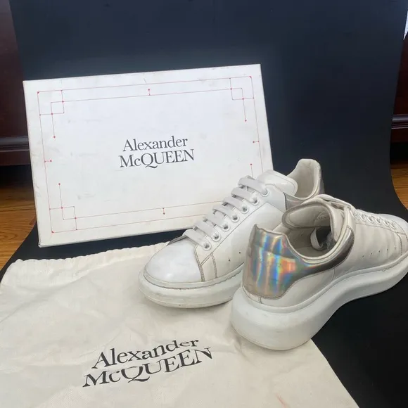 Alexander McQueen White Low-Top Sneakers with Gray Accents