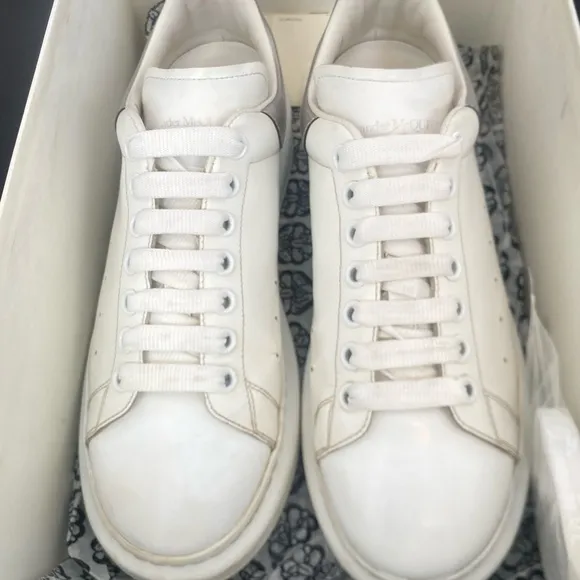 Alexander McQueen White Low-Top Sneakers with Gray Accents